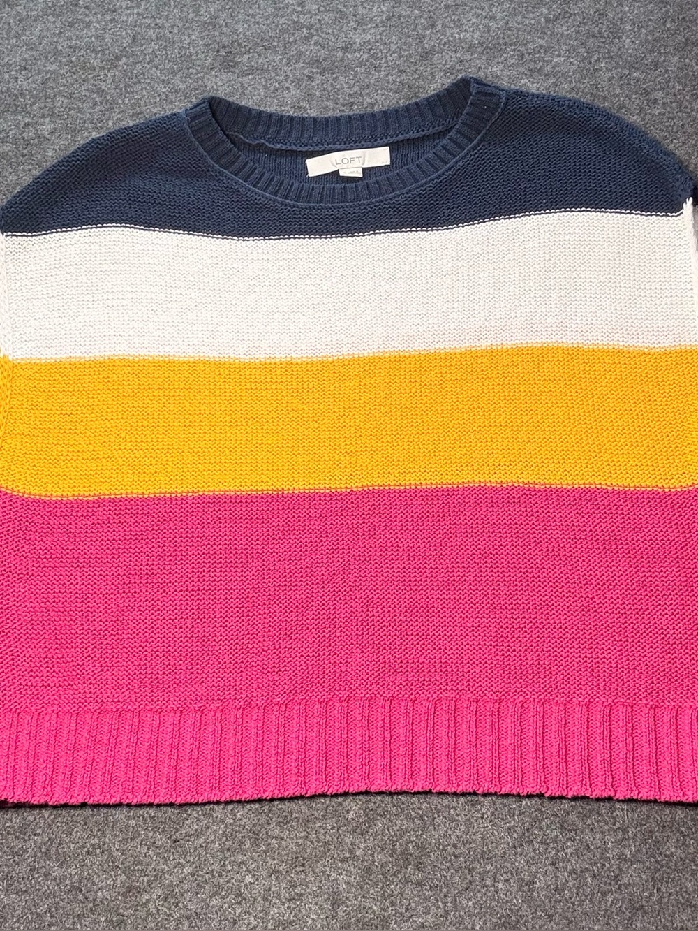 LOFT Colorblock Crewneck Sweater in Navy, White, Yellow & Pink